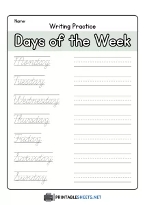 thumbnail of Days of the Week Cursive Handwriting Practice